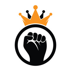 Fist crown logo design vector illustration. King hand template icon.
