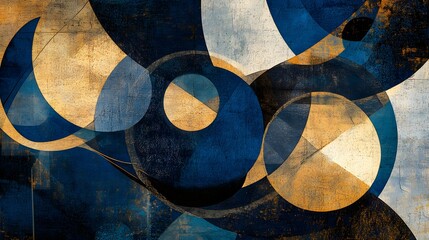 Abstract Gold Blue Circular Artwork Design