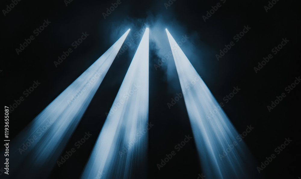 Poster ethereal light beams piercing through darkness: a study in dramatic illumination and abstract patter