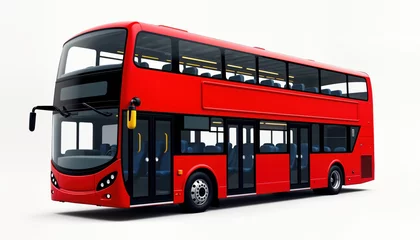 Fotobehang Modern red double-decker bus isolated on white background. Public transport vehicle. Modern design. Travel concept. Suitable for city transport. Isolated image. Useful for travel, transportation, © Pete