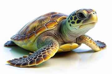 Olive Ridley Sea Turtle Isolated on White Background - Drone Aerial View Stock Photo