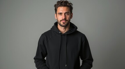 Obraz premium Portrait of a handsome man wearing a black hoodie.
