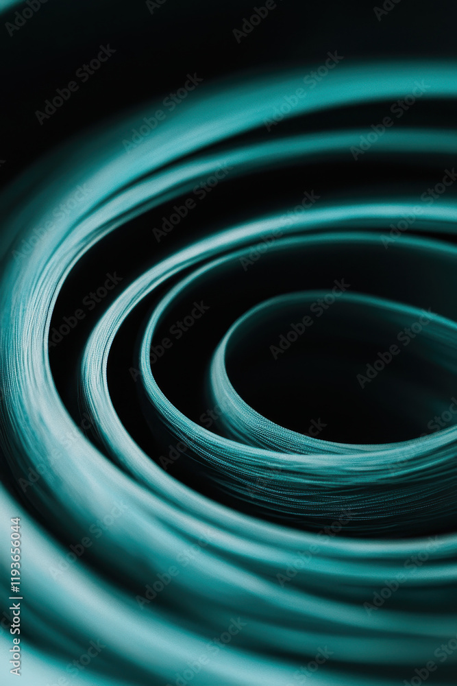 Poster exploring fluid dynamics in abstract art: a study of spirals and curves in blue tones for graphic de