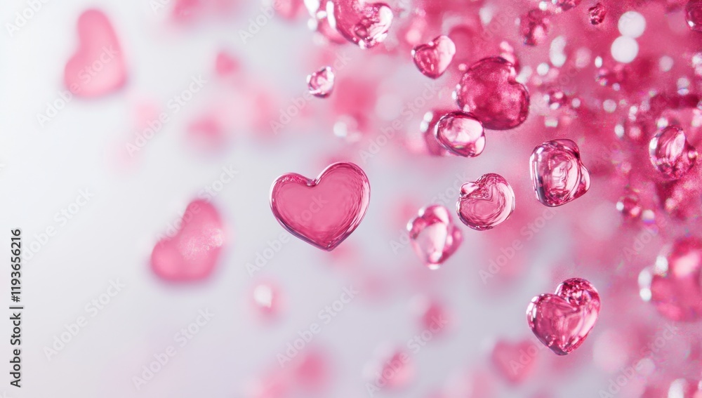 Poster pink hearts floating on a light background for valentine's day with copy space, in a minimal style v