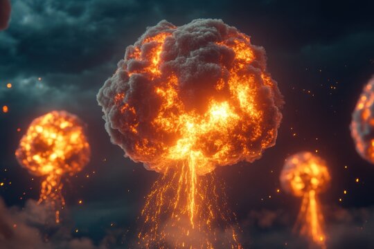 Neutrons splitting uranium atoms. The disintegration of the atom in a chain reaction as a nuclear mission is represented on the virtual screen