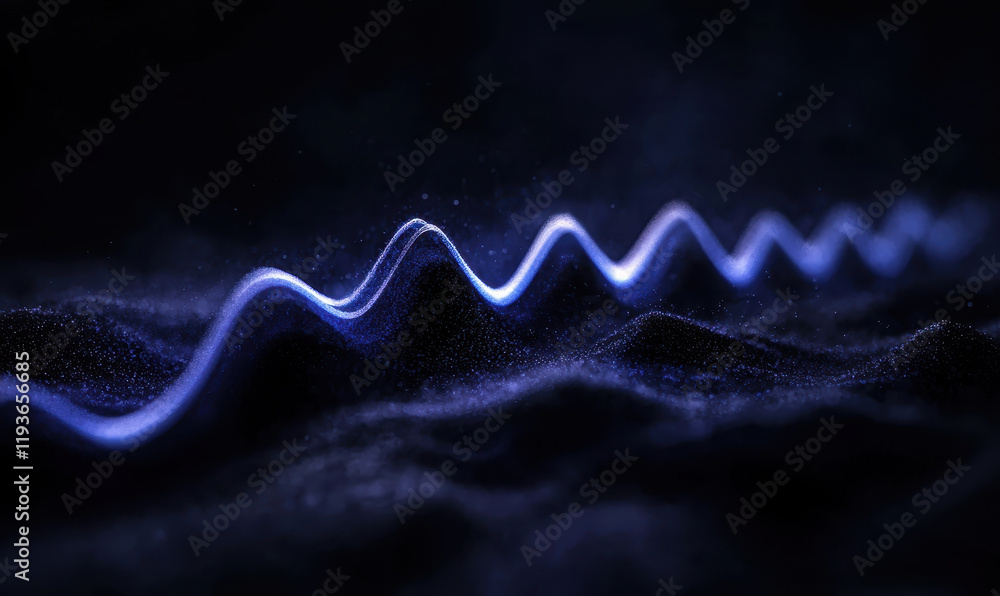 Poster Mesmerizing Visualization of Blue Luminescent Waves in Dynamic Motion Capturing the Essence of Scientific Concepts in an Ethereal Abstract Design