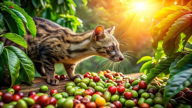 Organic Coffee Beans: Civet Cat Double Exposure Farm Photo