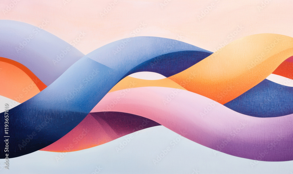 Poster dynamic abstract art with vibrant intertwining curves and gradients creating a bold and expressive v