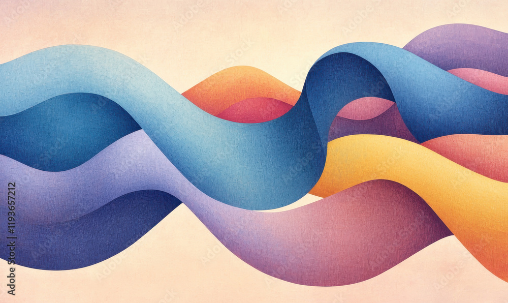 Poster colorful abstract art with flowing wavy patterns and vibrant ribbon-like shapes