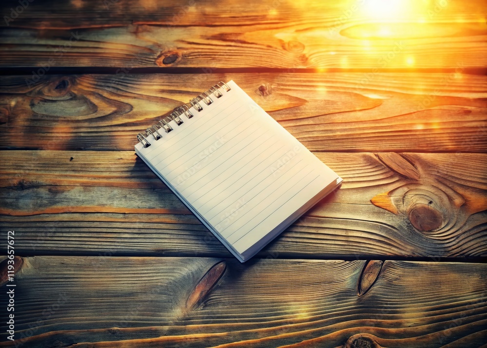 Wall mural Overhead Aerial View of White Notebook on Rustic Wooden Table