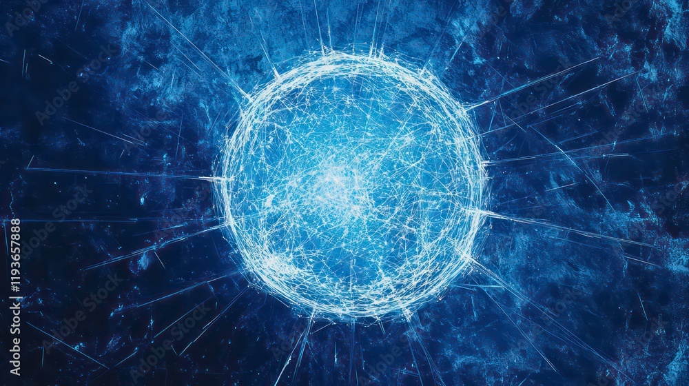 Poster a blue and white image of a globe with a network of lines surrounding it