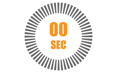 Zero second timer clock. 0 sec stopwatch icon countdown time digital stop chronometer
