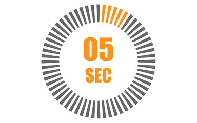 Five second timer clock. 05 sec stopwatch icon countdown time digital stop chronometer