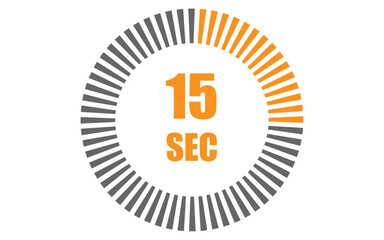 Fifteen second timer clock. 15 sec stopwatch icon countdown time digital stop chronometer	