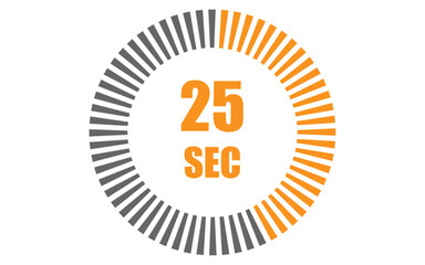 Twenty five second timer clock. 25 sec stopwatch icon countdown time digital stop chronometer	