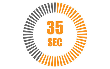 Thirty five timer clock, 35 sec stopwatch icon countdown time digital stop chronometer