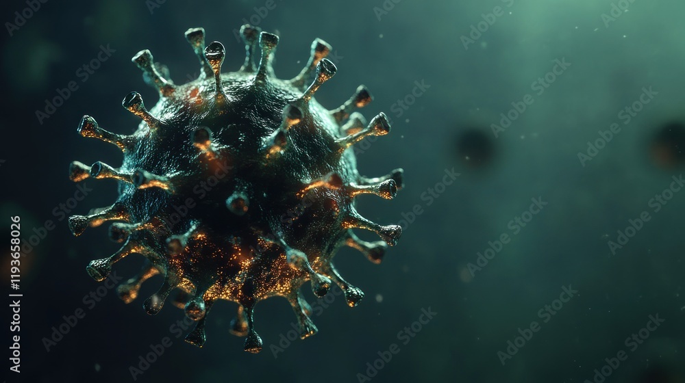 Poster microscopic view of a coronavirus particle detailed 3d render of a virus highlighting its structure 