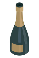 Champagne bottle - hand drawn isometric vector illustration.
