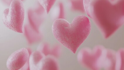 Obraz premium pink hearts floating on a light background for Valentine's Day or a love concept Minimalist style with copy space, pink color Generative AI