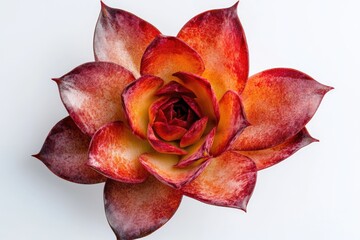 A vibrant Echeveria succulent, showcasing its fiery red and orange hues in a close-up view.