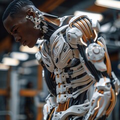 Cybernetic man with robotic body futuristic technology advanced artificial intelligence biomechanical design science fiction concept