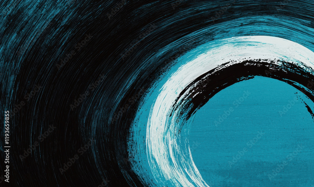 Poster dynamic abstract design with bold brushstroke patterns and teal accents in modern artistic expressio