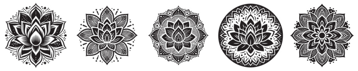 Vector collection of lotus flower silhouettes