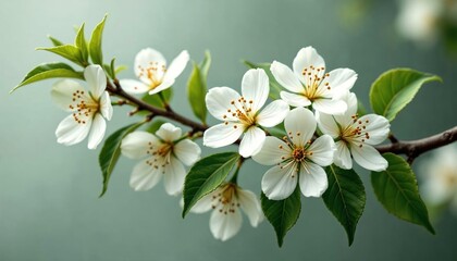 Fototapeta premium Photorealistic illustration of a flowering branch with delicate white petals