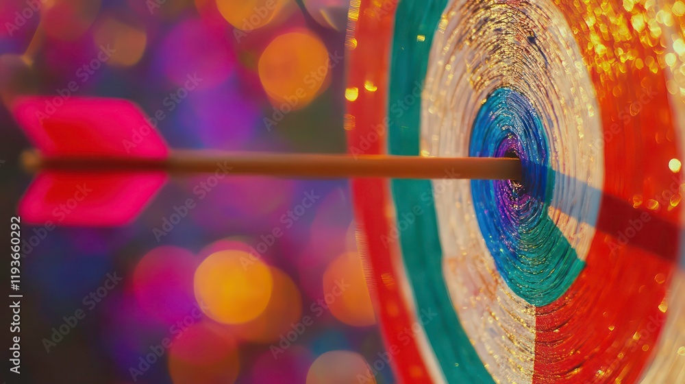 Poster a colorful target with arrows hitting the bullseye, representing accuracy and success, set against a