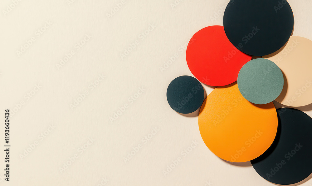 Poster vibrant abstract composition of colorful circles in a minimalist design for modern graphic art and d