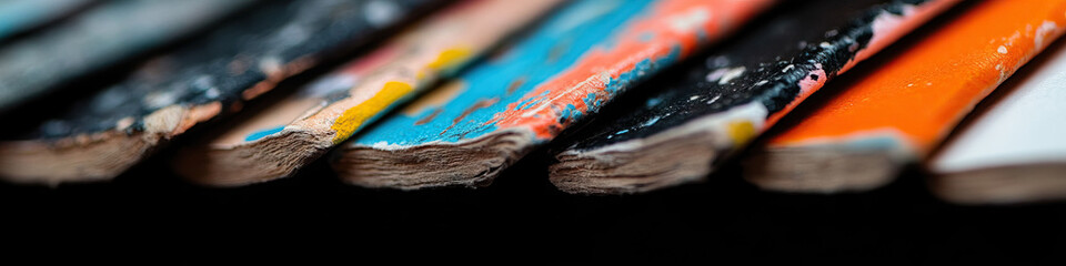 Fototapeta premium Close-up of Worn Multicolored Book Edges