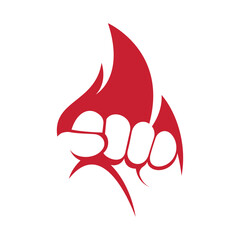 Fist fire vector logo illustration. Fire hand template icon.