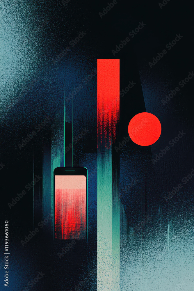 Poster futuristic digital artwork: geometric abstract technology design with neon glow and dynamic patterns