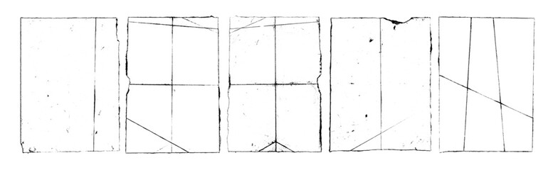 Folded paper overlay templates collection. Hand drawn overlay texture with old grunge grainy dust effect.