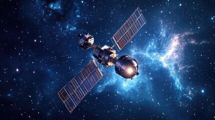 Quantum computing systems in space exploration, visualizing quantum technology improving satellite data processing and space weather forecasting