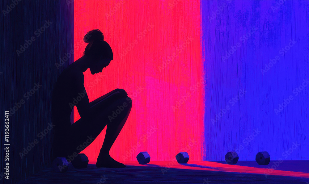 Poster capturing solitude: a thoughtful silhouette amidst bold colors reflecting personal introspection and