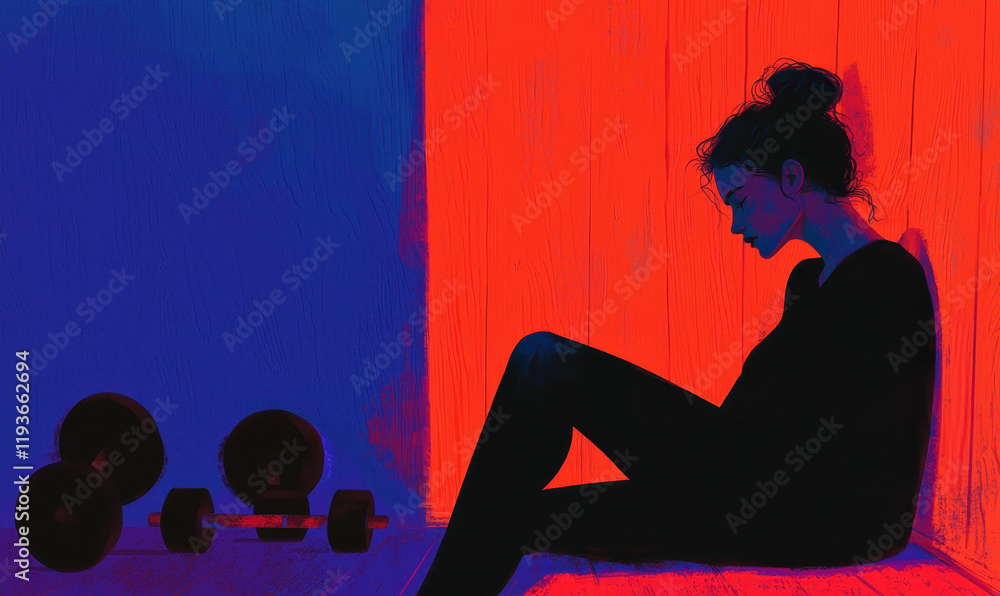 Poster Silhouette in Thought: Exploring Contrast and Emotion in Vibrant Isolated Spaces of Reflection and Contemplation