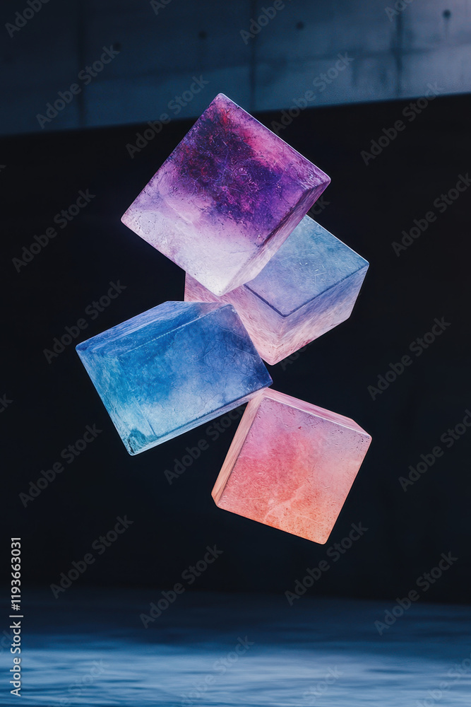 Poster dynamic abstract geometry: vibrant multicolored cubes in modern floating design with spectral aesthe