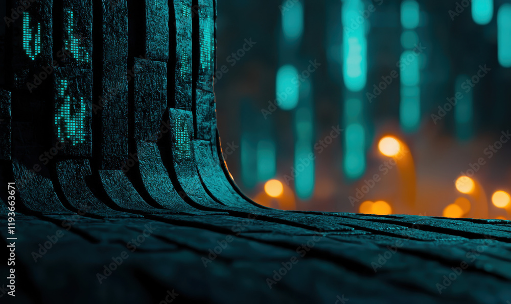 Aufkleber futuristic digital landscape with abstract neon glow and high-tech architecture in a conceptual imag
