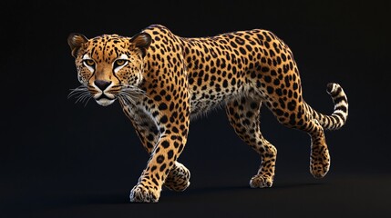 Fototapeta premium A magnificent leopard prowling gracefully against a dark background.
