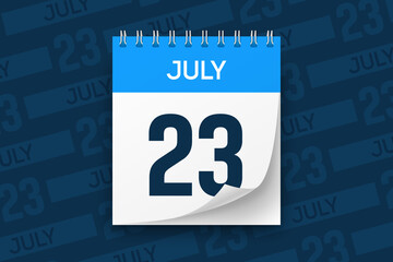 Calendar page with date July 23 vector illustration background