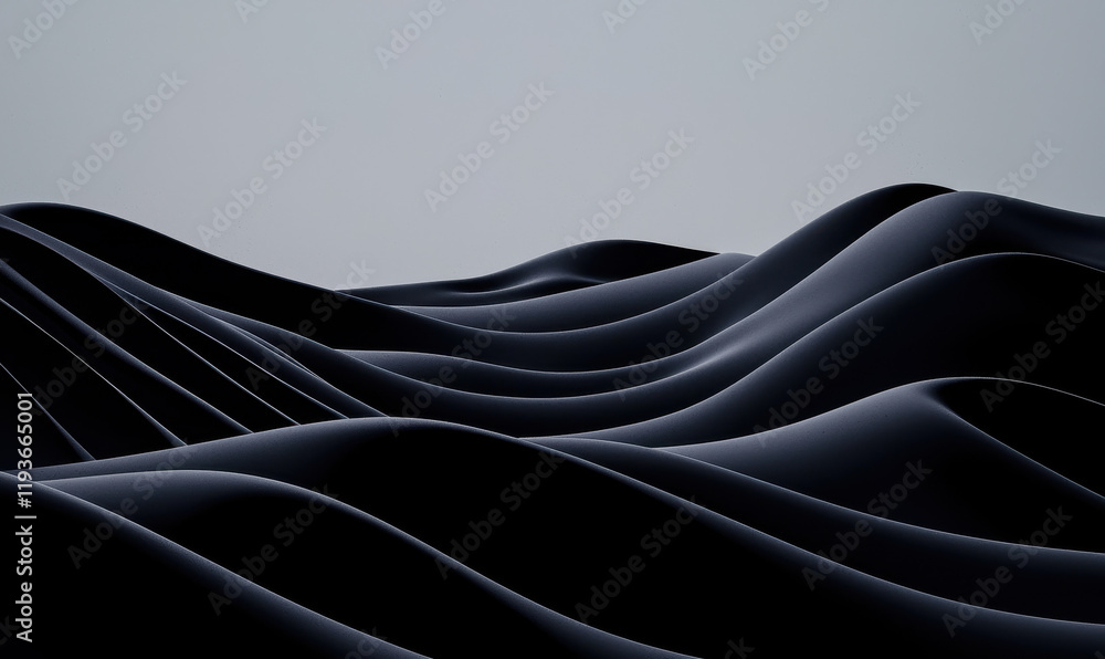 Aufkleber elegantly undulating abstract landscape with minimalist dark waves in serene environment, capturing 