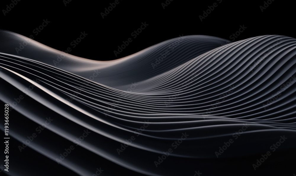 Poster explore the elegance of modern abstract technology with smooth digital waves in minimalist design