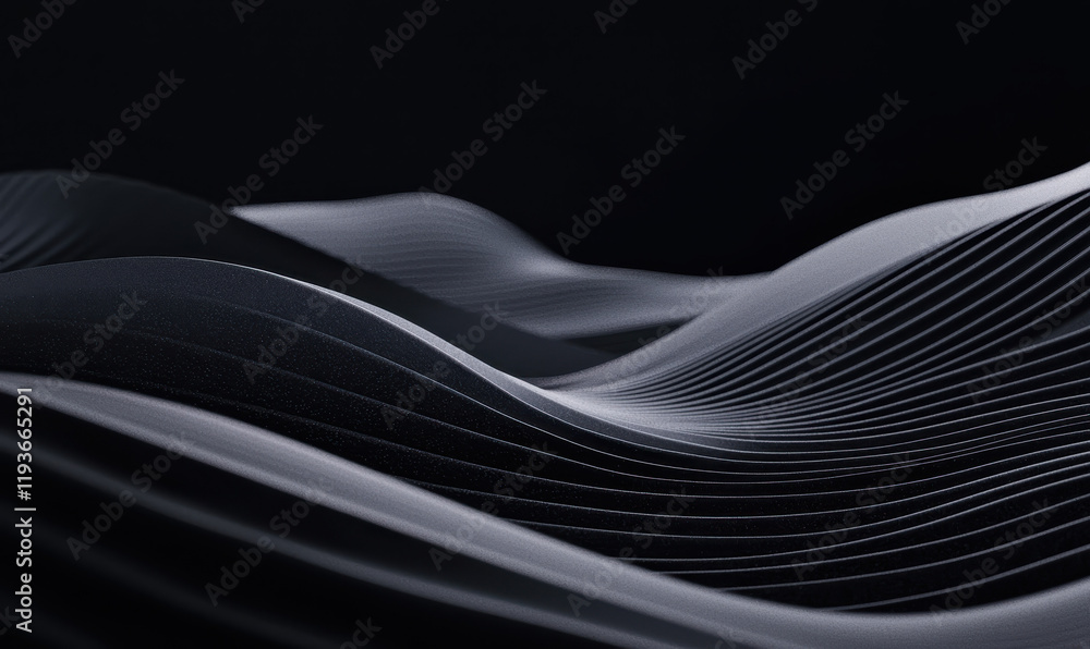 Poster captivating abstract waves: explore seamless curves and dynamic lines in a minimalist black texture