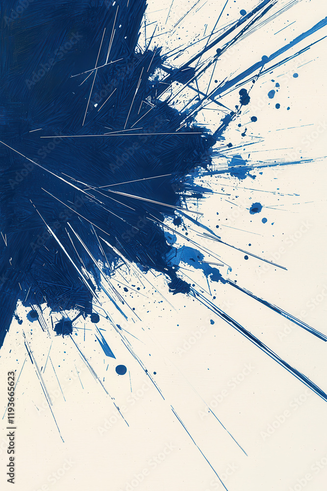 Poster dynamic blue splatter composition: a study in abstract expressionism capturing energy and movement o