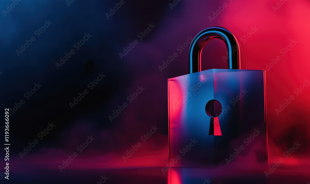 Poster vibrant digital security lock with futuristic style and blue-red contrast illuminating cybersecurity