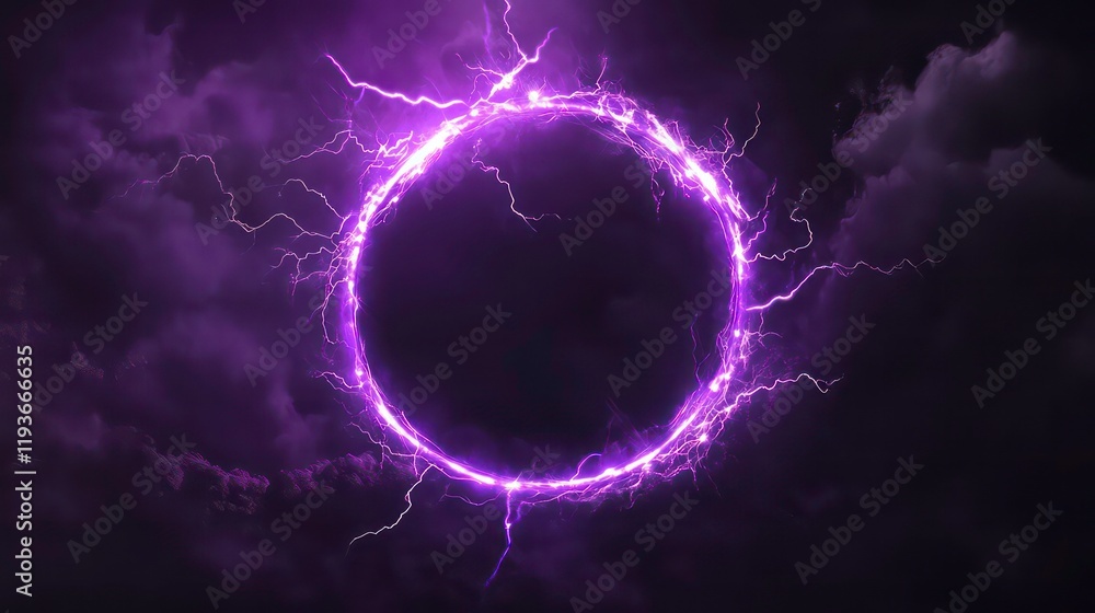 Wall mural a purple circle with lightning bolts surrounding it on dark background