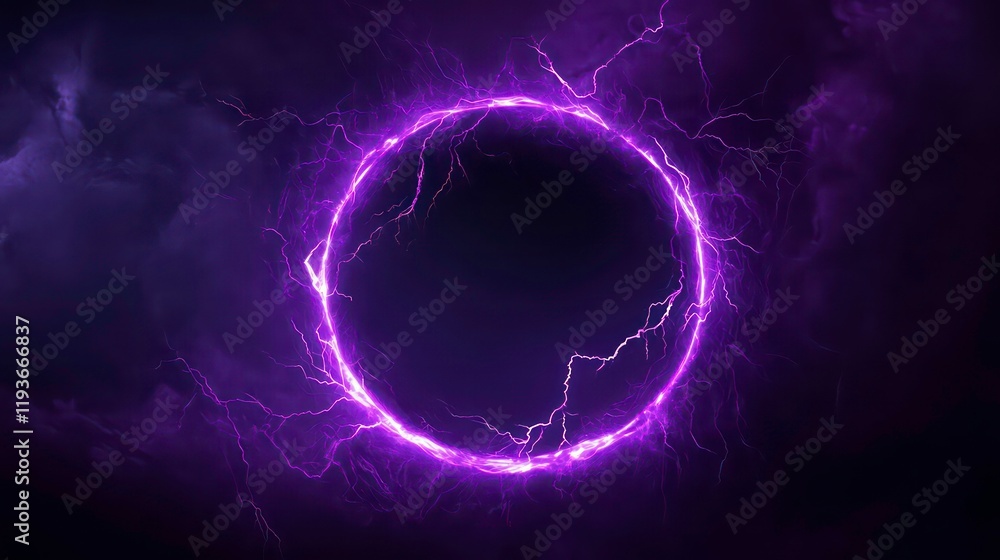 Wall mural a purple circle with lightning bolts surrounding it on dark background