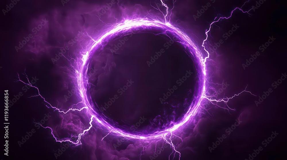 Canvas Prints a purple circle with lightning bolts surrounding it on dark background