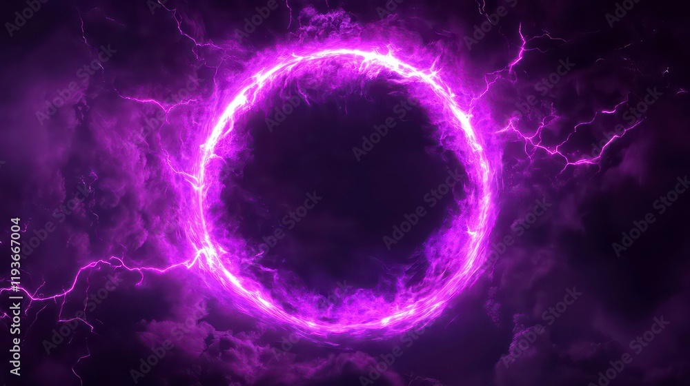 Canvas Prints a purple circle with lightning bolts surrounding it on dark background